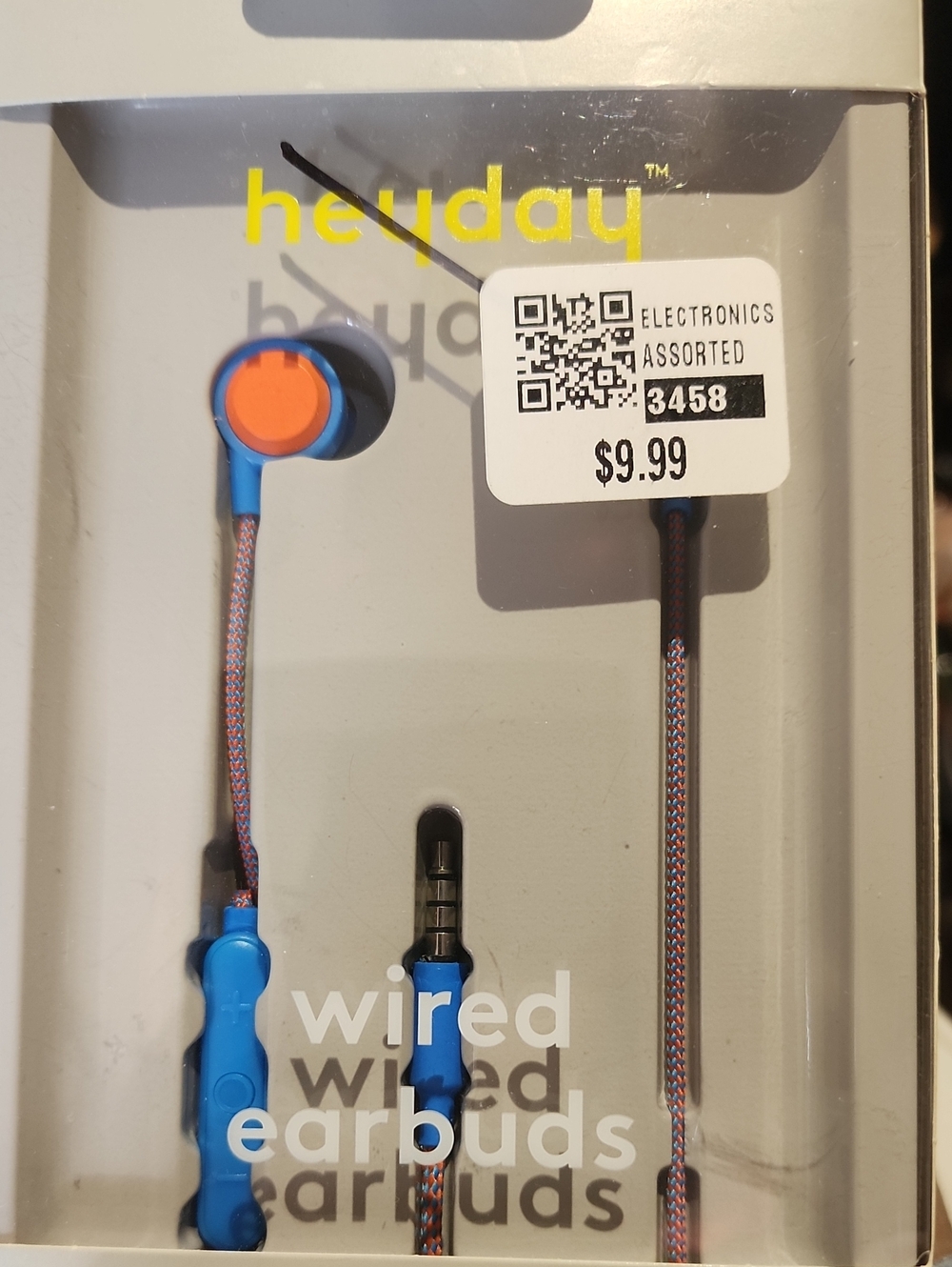 heyday Blue and Orange Braided Wired Earbuds with Inline Remote